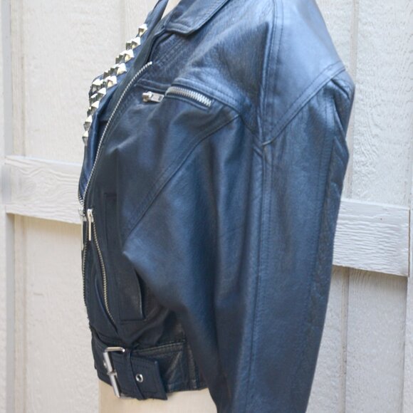 Vintage G-4000 Black Leather Studded Motorcycle Jacket Size M - Picture 4 of 16